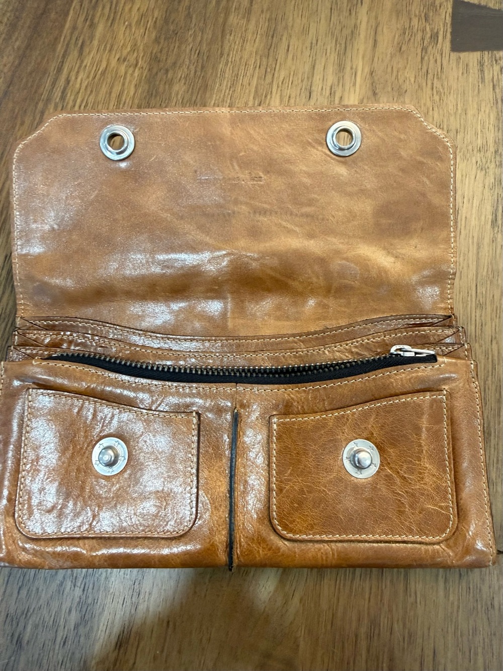 Christopher Kon Distressed Leather Wallet Clutch with Snap Pockets